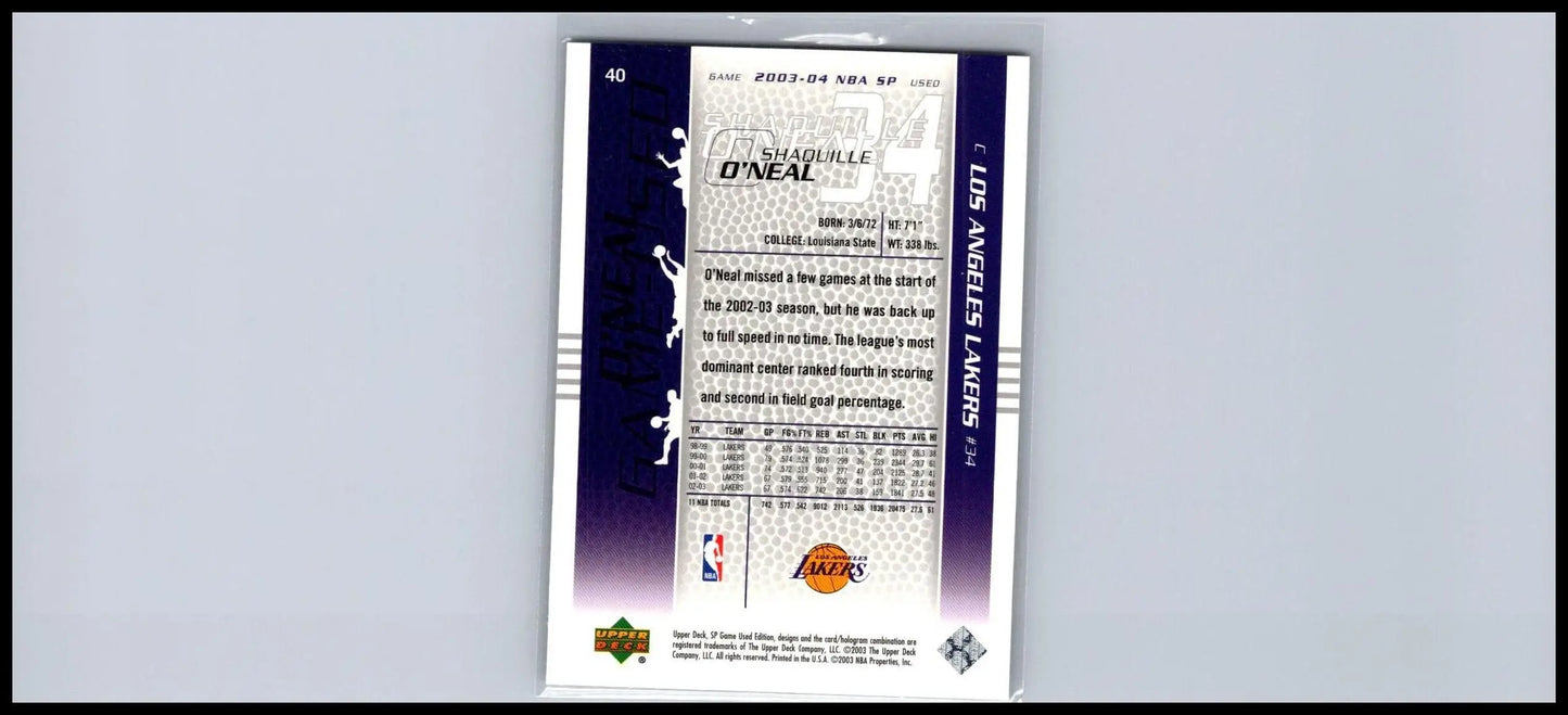 Shaquille O’Neal trading card from the 2003-04 SP Game Used #40 collection