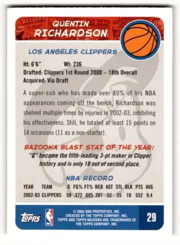 Quentin Richardson Los Angeles Clippers basketball card in original gloss finish