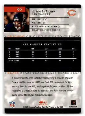 Brian Urlacher 2003 Donruss Elite #63 trading card for football collectors