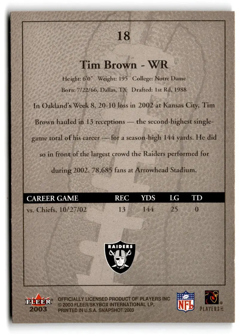2003 Fleer Snapshot #18 Tim Brown - Trading Card