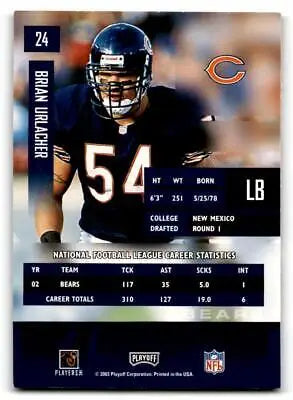 Brian Urlacher 2003 Playoff Prestige #24 trading card in excellent condition