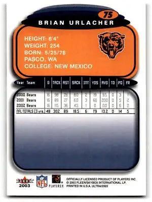 Brian Urlacher trading card 2003 Ultra #75 showcasing the NFL star’s vibrant profile