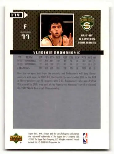 2003 Upper Deck MVP Vladimir Radmanovic Seattle SuperSonics trading card original gloss