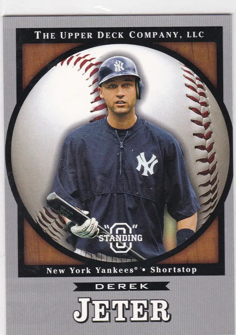 Baseball card featuring Derek Jeter in Yankees uniform from 2003 Upper Deck Outstanding