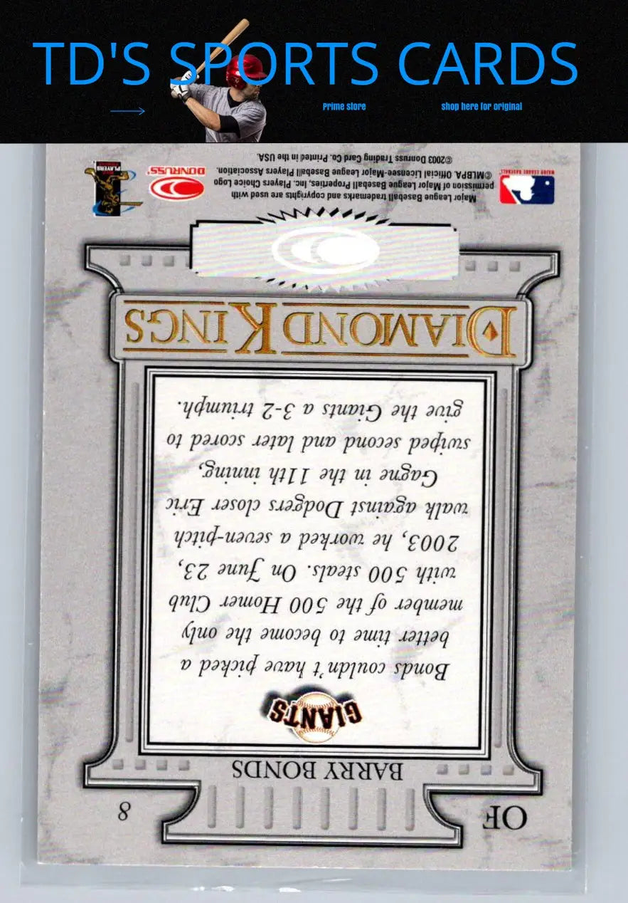 Barry Bonds baseball card, 2004 Donruss #8, a must-have for trading cards collectors