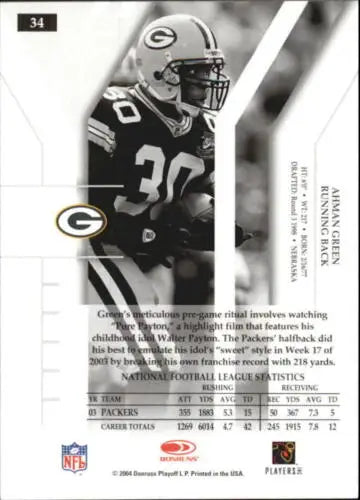 2004 Donruss Elite #34 Ahman Green football card with original gloss, Packers memorabilia