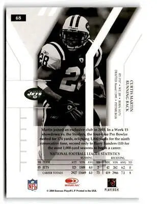 2004 Donruss Elite trading card featuring Curtis Martin, New York Jets player #28