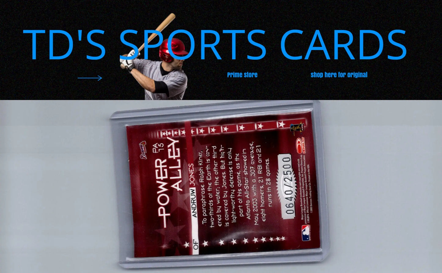 Andrew Jones baseball card from 2004 Donruss Power Alley series, PA15 Andruw Jones Red