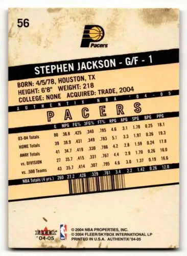 Stephen Jackson Indiana Pacers basketball card with original gloss 2004 Fleer Authentix 56