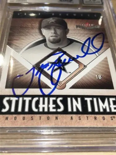 Signed 2004 Fleer Patchworks Baseball Jeff Bagwell Stitches In Time Card #9 AUTO 10 BAS