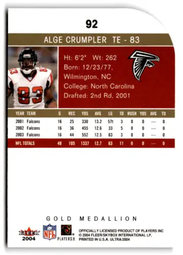 Alge Crumpler 2004 Fleer Ultra Gold Medallion football card with original gloss finish