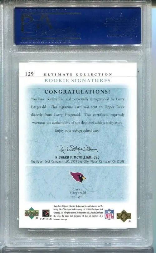 Larry Fitzgerald Upper Deck Ultimate Auto Rookie Card PSA Mint 9 #89/150 Cardinals