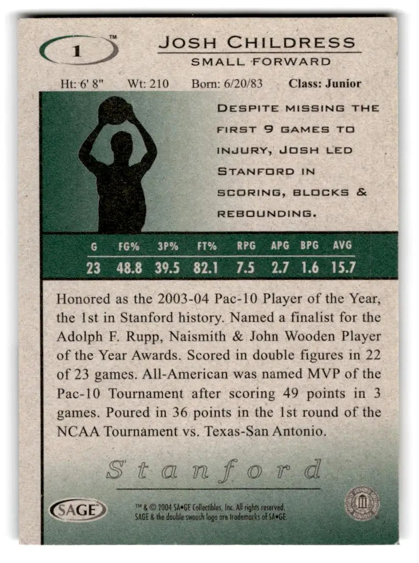 2004 SAGE HIT #1 Josh Childress - Trading Card