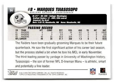 Marques Tuiasosopo trading card from 2004 Topps #94 baseball cards collection