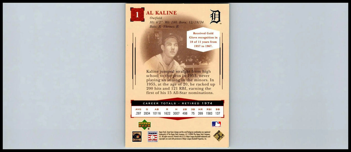 Al Kaline baseball card from 2004 Upper Deck Sweet Spot Classic collection
