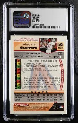 Graded 2005 Topps Total Vladimir Guerrero baseball card showcasing total Vladimir Guerrero collection