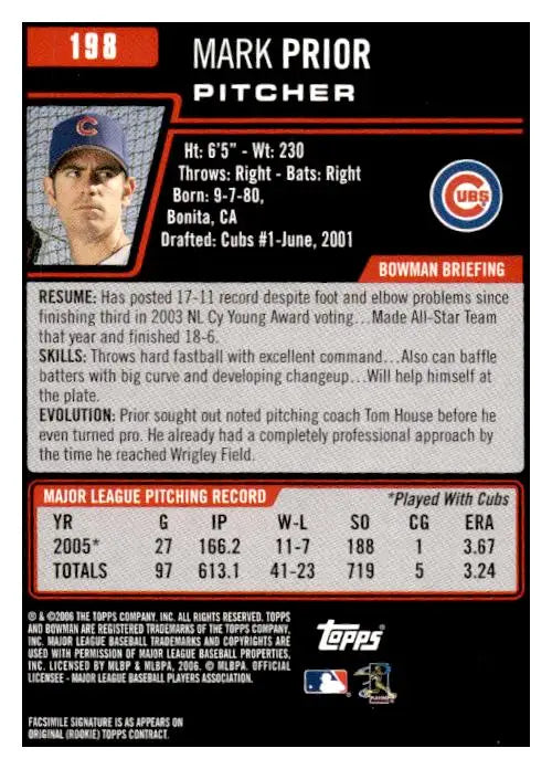 2006 Bowman #198 Mark Prior - Trading Card