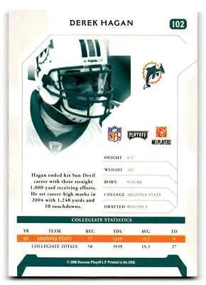Football trading card of Derek Hagan in Miami Dolphins gear, Playoff NFL Playoffs