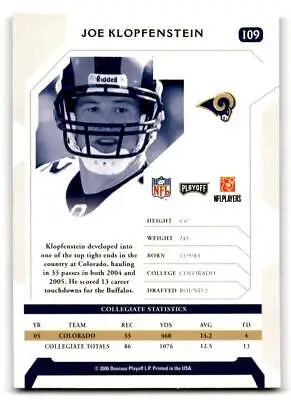 2006 Playoff NFL Playoffs #109 Joe Klopfenstein football trading card display