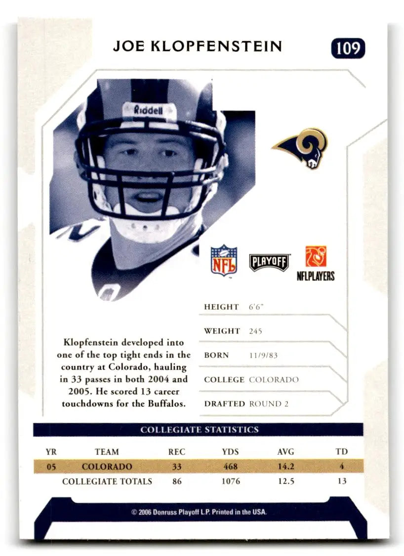 2006 Playoff NFL Playoffs #109 Joe Klopfenstein - Trading Cards