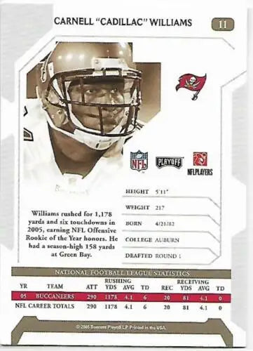2006 Playoff NFL Playoffs Cadillac Williams football card with original gloss condition