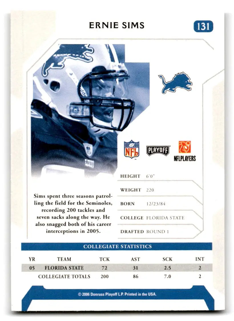 2006 Playoff NFL Playoffs #131 Ernie Sims - Trading Cards