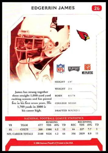 2006 Playoff NFL Playoffs Edgerrin James NM card with original gloss and Cardinals design