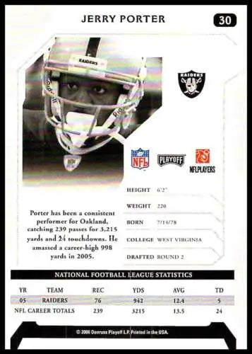Jerry Porter football card from 2006 Playoff NFL Playoffs featuring original gloss