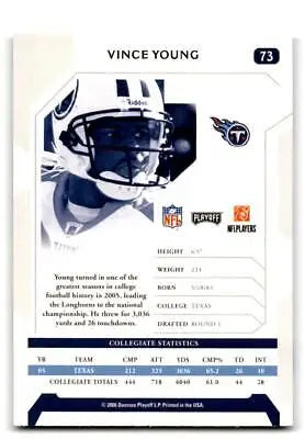 Vince Young football card from 2006 Playoff NFL Playoffs #73 collectible series