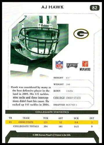 AJ Hawk football card from the 2006 Playoff NFL Playoffs with original gloss