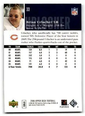 2006 Upper Deck #33 Brian Urlacher football card for trading card collectors