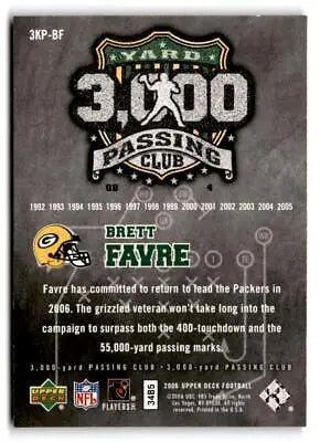 Brett Favre 3000 Yard Passing Club card from Upper Deck celebrating his milestone