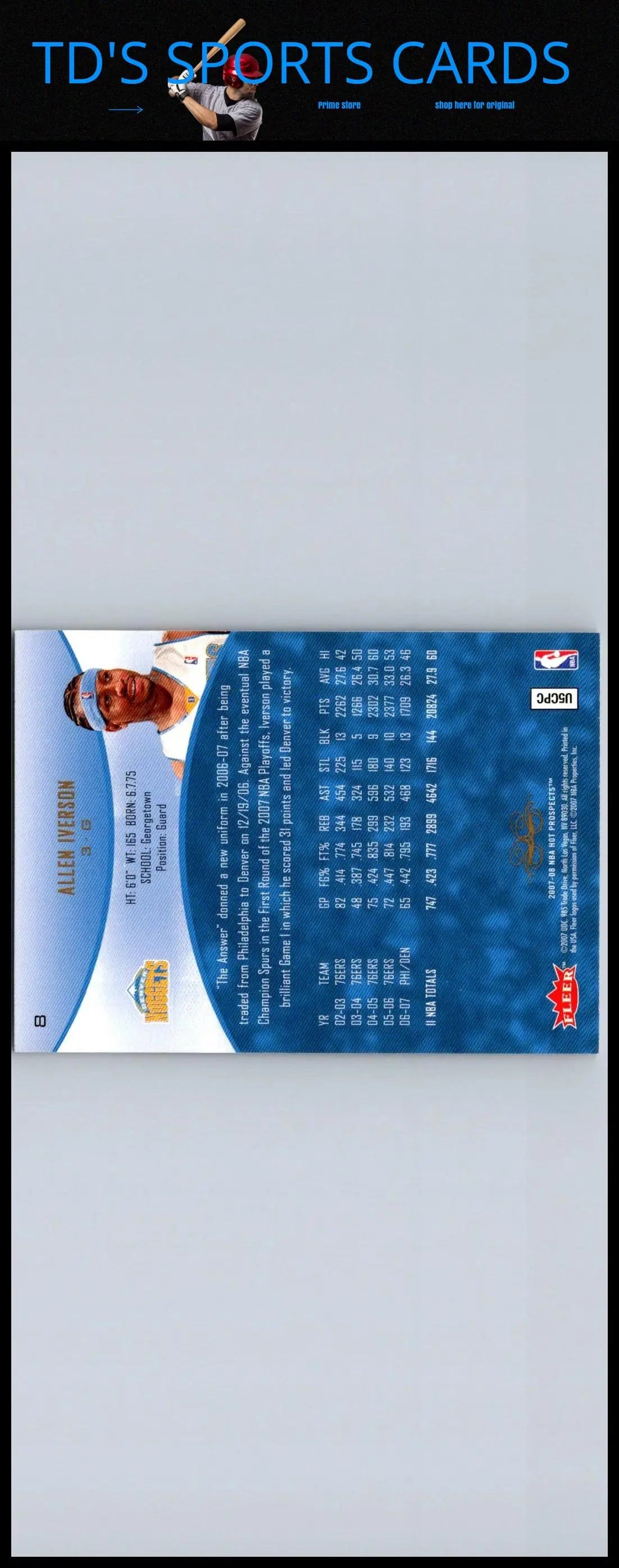 Allen Iverson basketball card, 2007-08 Fleer Hot Prospects #8 collectible item