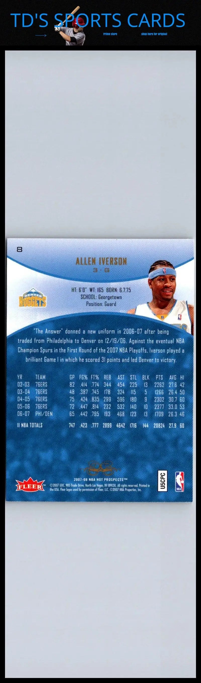Allen Iverson basketball card from 2007-08 Fleer Hot Prospects set #8