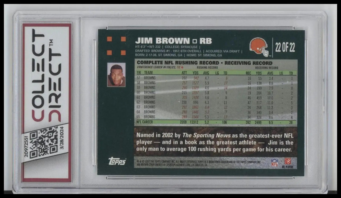 Jim Brown football card from 2007 Topps #22 Jim Brown Turn Back the Clock Other 9