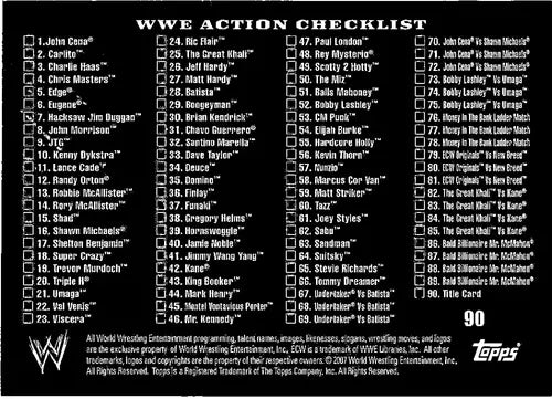 Original gloss WWE action checklist from Topps Action WWE 2007 Topps Action NM Near Mint
