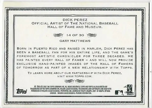 2007 Topps Allen and Ginter Dick Perez Sketches #14 Gary Matthews NM-MT Angels - Trading Cards