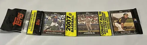 Sealed 2007 Topps Baseball Rack Pack featuring Pudge Rodriguez, Chipper Jones, Zach Duke