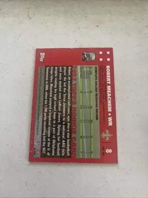 Robert Meachem rookie card from 2007 Topps Exclusive Rookies series featuring relics