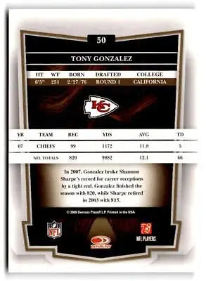 Tony Gonzalez football card from 2008 Donruss Classics trading cards collection