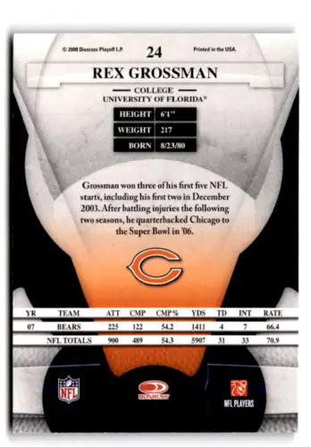 2008 Leaf Certified #24 Rex Grossman football card with original gloss featuring Bears