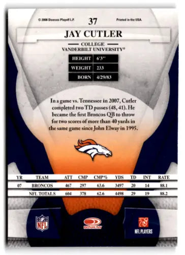 2008 Leaf Certified Jay Cutler football card in near mint condition with original gloss