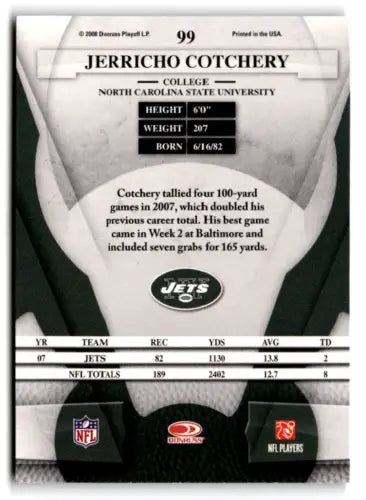 2008 Leaf Certified #99 Jerricho Cotchery NM football card with original gloss, mint NY Jets