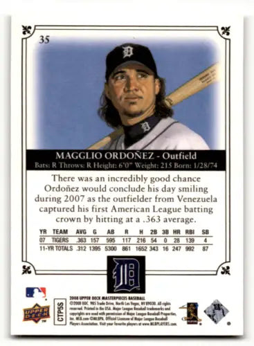 2008 UD Masterpieces Magglio Ordonez baseball card with original gloss NM-MT condition