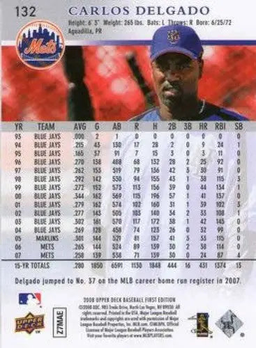 2008 Upper Deck First Edition #132 Carlos Delgado NM-MT Mets ID:70846 - Trading Cards