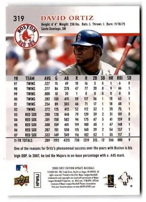 David Ortiz 2008 Upper Deck First Edition #319 trading card for collectors