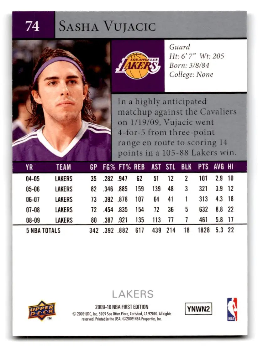 2009-10 Upper Deck First Edition #74 Sasha Vujacic - Trading Cards