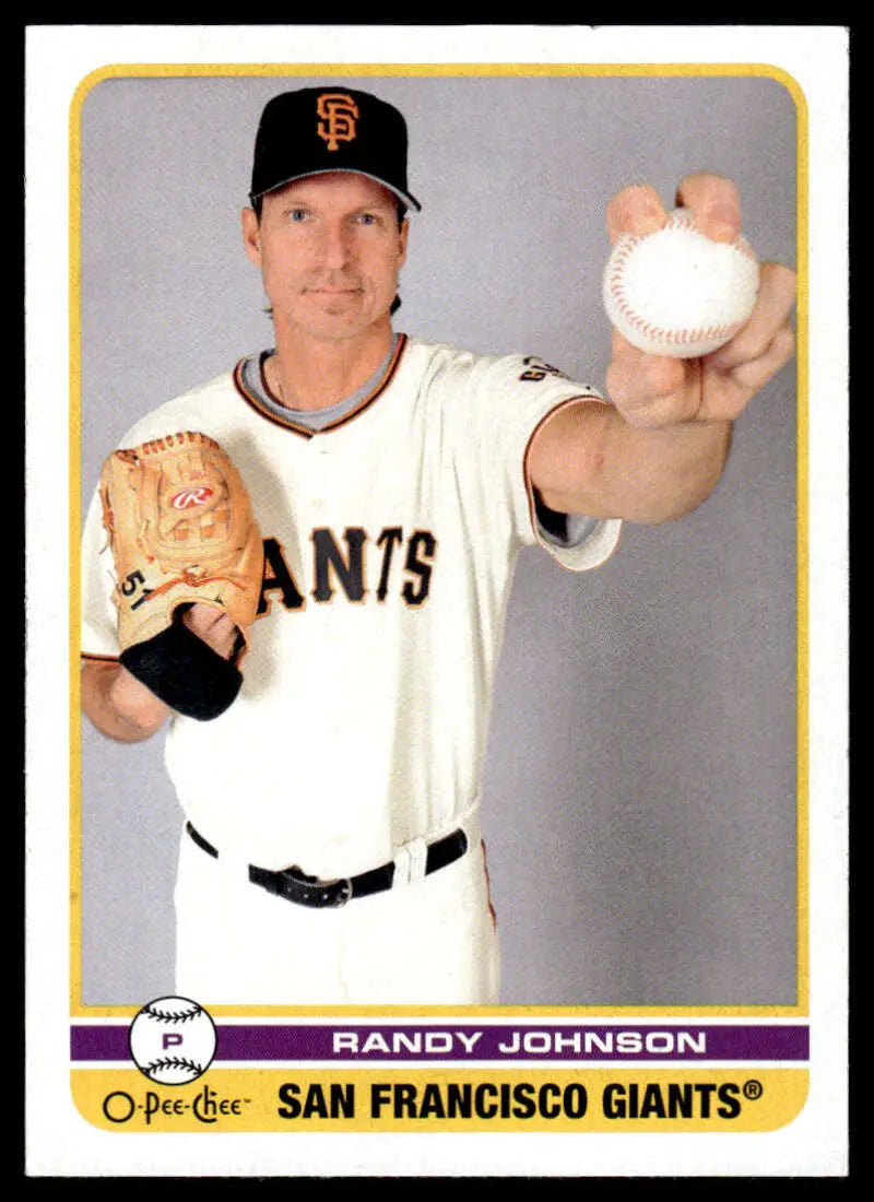 Randy Johnson San Francisco Giants pitcher baseball card holding glove and ball