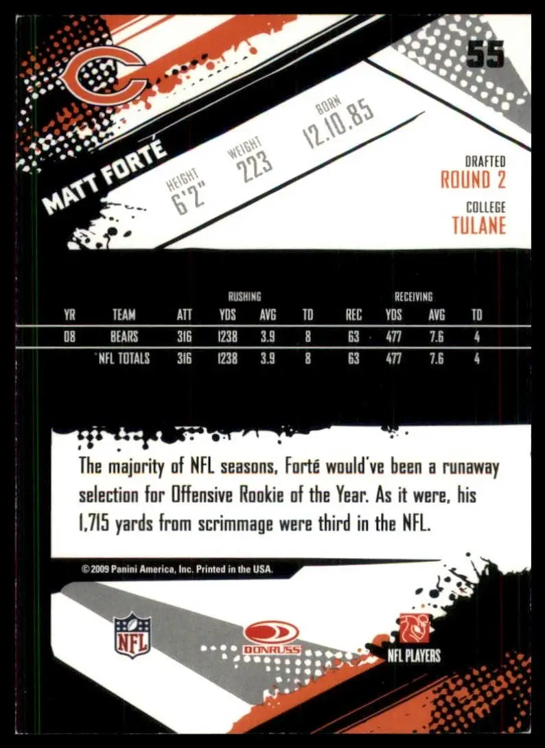 2009 Score Matt Forte #55 Chicago Bears Football Card NFL Sports - Football Card