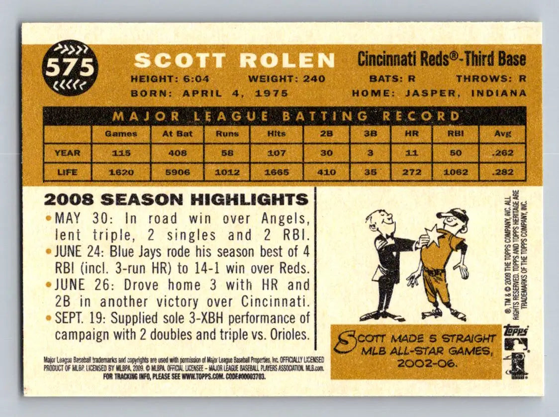 Scott Rolen 2009 Topps Heritage #575 Baseball Card Cincinnati Reds Collectible